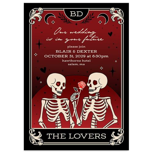 Halloween Tarot Skeletons Wedding Invitations Maroon Signature Blank No Standard