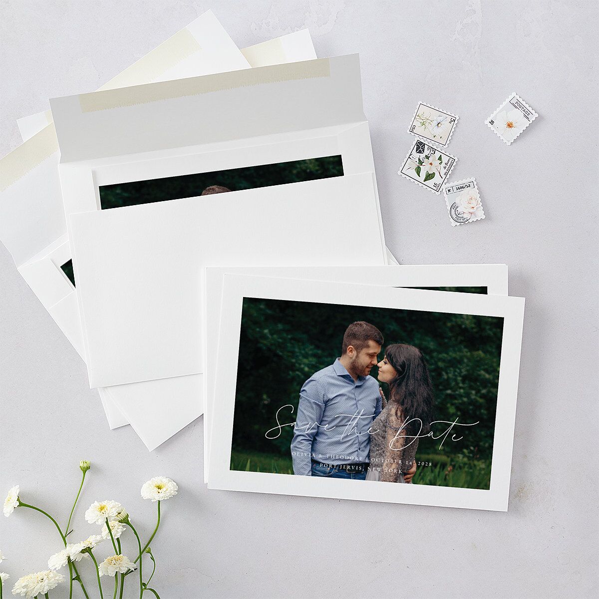 Eucalyptus Bouquet Save the Date Cards Terracotta Signature smooth Blank No Standard