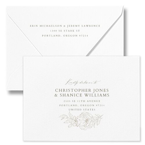 Butterfly Botanical Wedding Invitation Euro Envelopes White Pure White Both Recipient and Return Addresses Luxe Signature