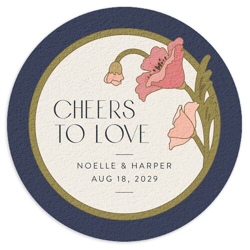 Vintage Nouveau Floral Coasters Moody Blue Cardboard Circle