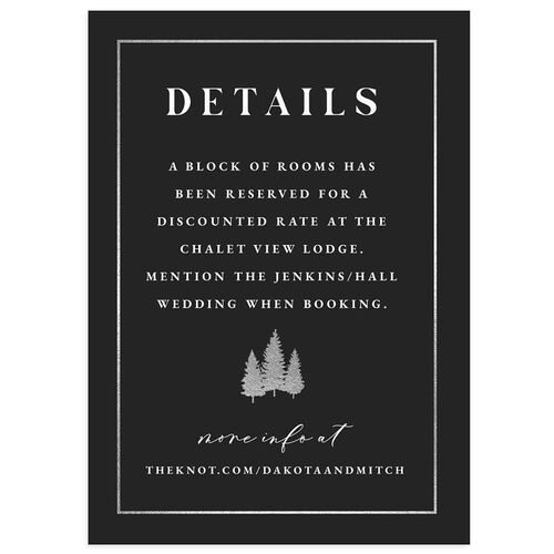 Mountain Escape Wedding Event Detail Cards Silver Charcoal Signature