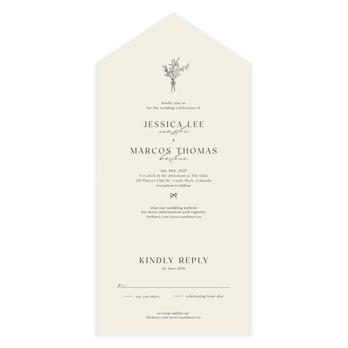 Simple Boho Flowers All-in-One Wedding Invitations Champagne Signature Light Both Recipient and Return Addresses No