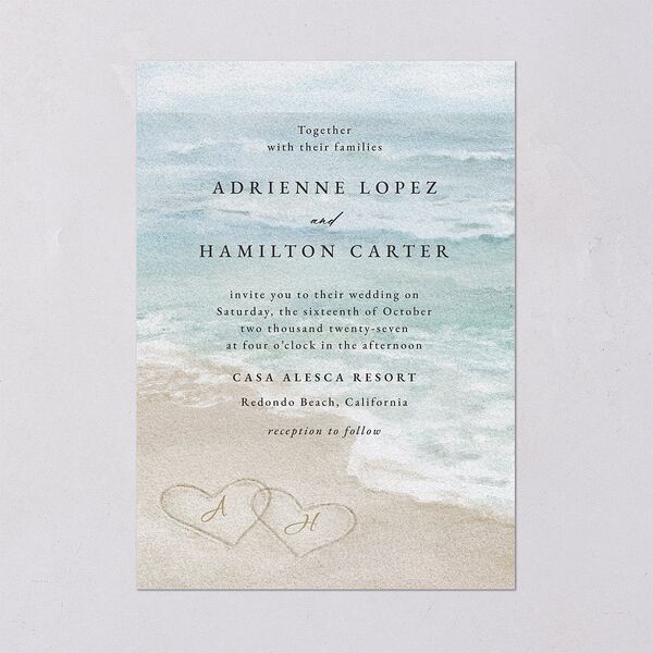 Beach Monogram Wedding Invitations Pale Blue Signature Blank No Standard