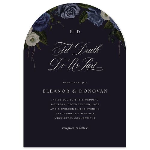 Dark Gothic Roses Wedding Invitations Dark Navy Signature Blank No Arch