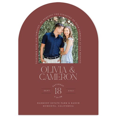 Photo Arch Wedding Invitations Burgundy Signature Blank No Arch