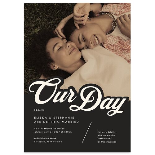 Our Day Wedding Invitations Charcoal Signature Blank Standard No