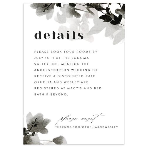 Watercolor Blooms Wedding Event Detail Cards Charcoal Signature Standard