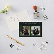 Gatsby Deco Arch Save the Date Postcards Dark Emerald