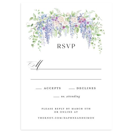Formal Wisteria Garden Crest Wedding Response Cards by Bridgerton Cornflower Double thick