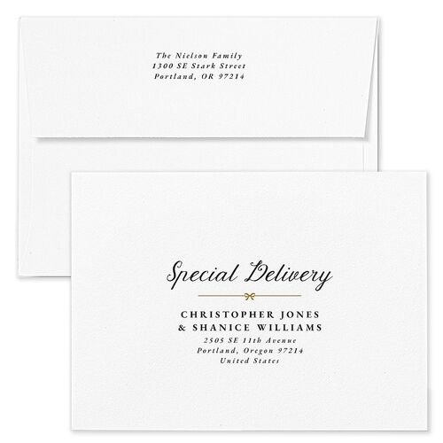 Vintage Bow Pattern Photo Holiday Card Envelopes White Umber Return Address Standard Signature