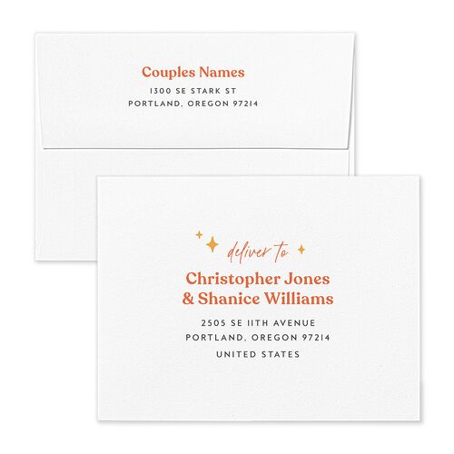 Groovy Lines Thank You Card Envelopes White Coral Pink Both Recipient and Return Addresses Signature Standard