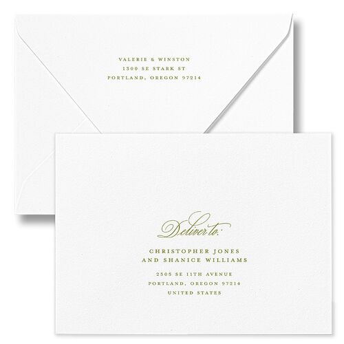 Elegant Eclectic Save The Date Card Euro Envelopes White Umber Both Recipient and Return Addresses Luxe Signature