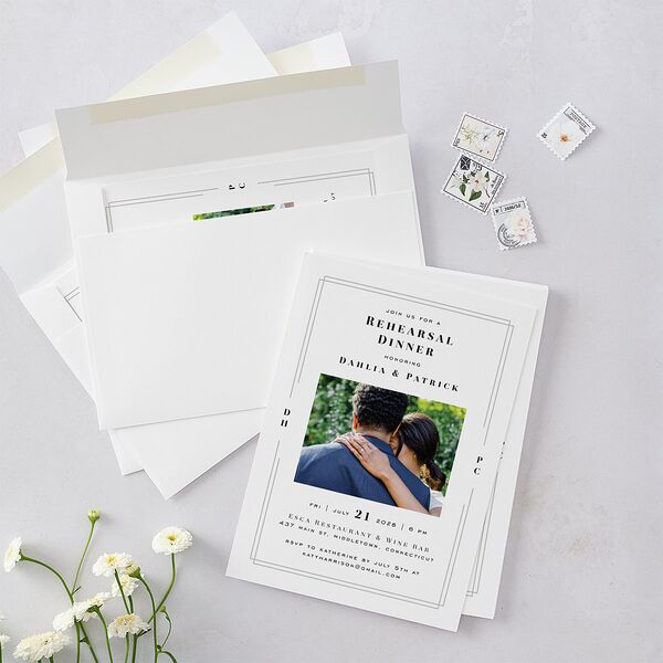 Framed Photo Rehearsal Dinner Invitations Pure White Signature Blank