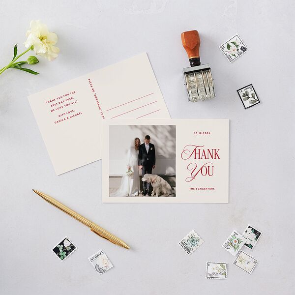 Classic Editorial First Christmas Photos Thank You Postcards Merlot