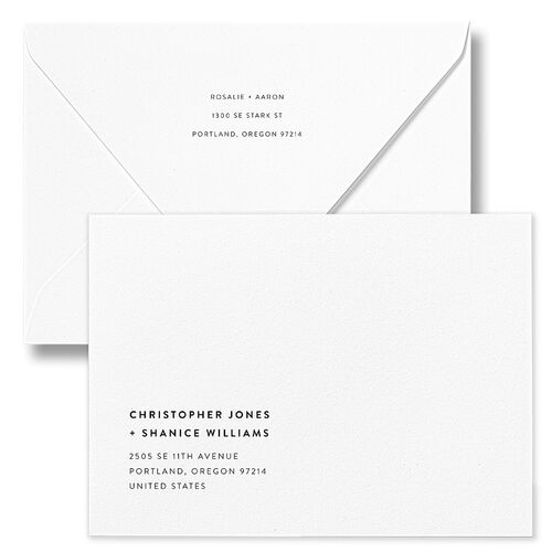 Palm and Protea Bridal Shower Invitation Euro Envelopes White Navy Both Recipient and Return Addresses Luxe Signature