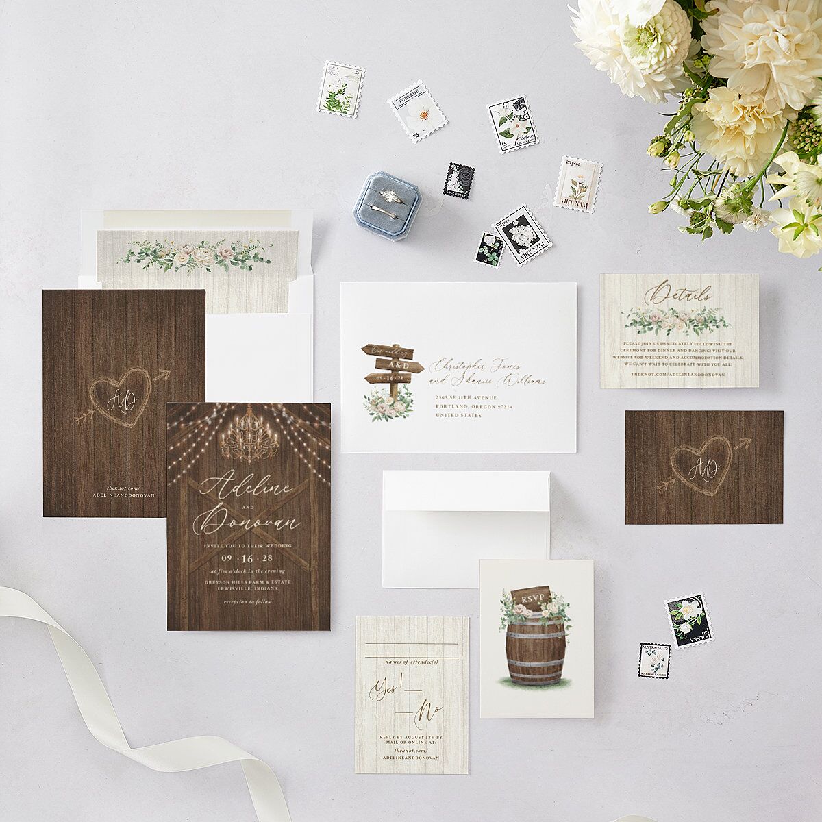 Farmhouse Lights Wedding Invitations Walnut Signature Blank No Standard