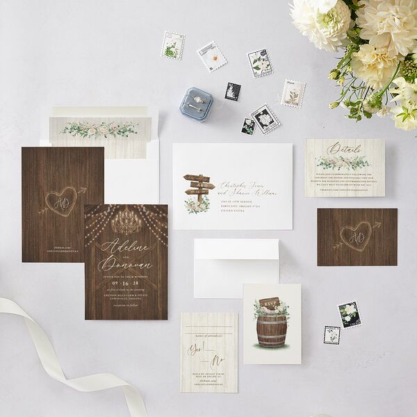 Farmhouse Lights Wedding Invitations Walnut Signature Blank No Standard