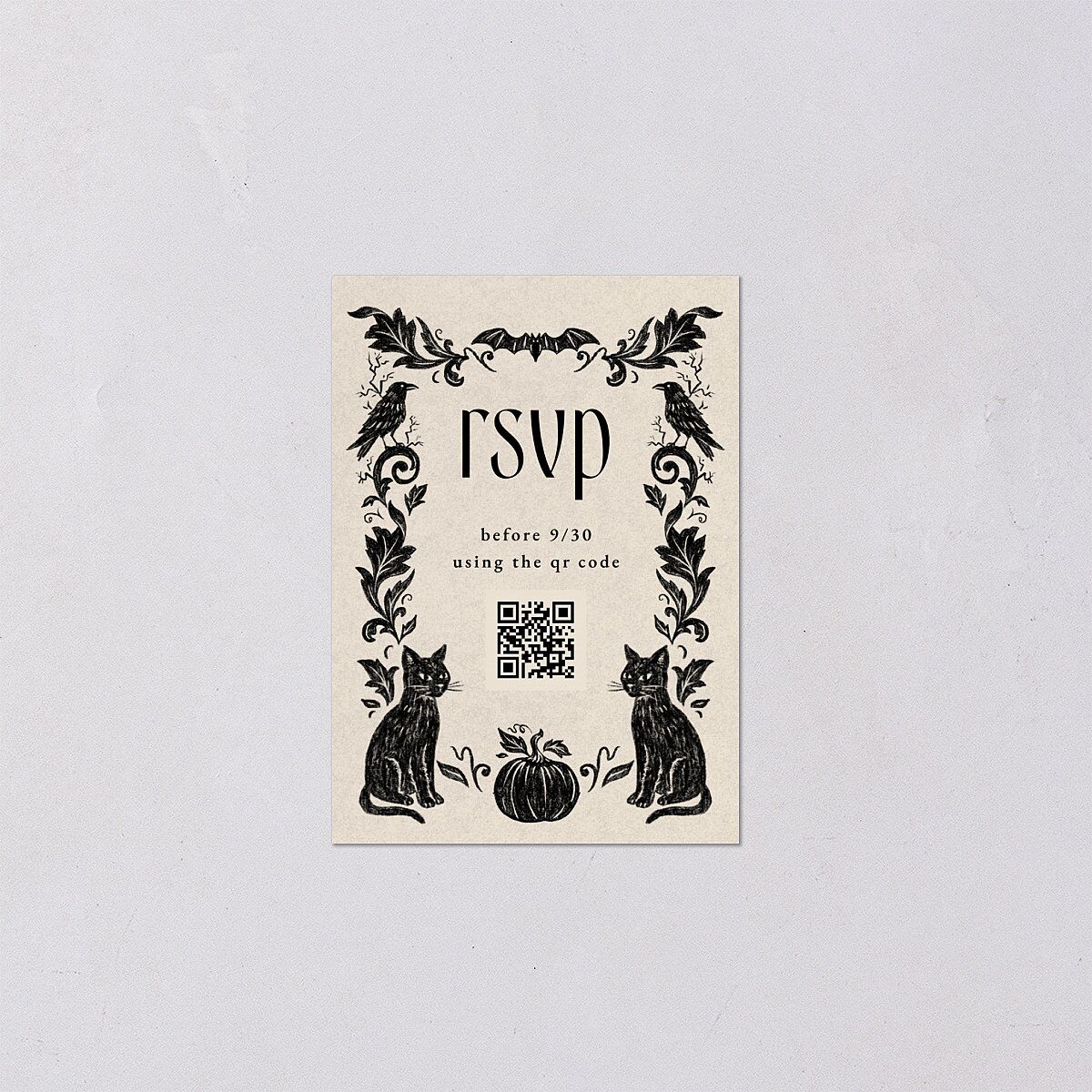 Spooky Halloween Nouveau QR Code RSVP Cards Linen Signature Standard