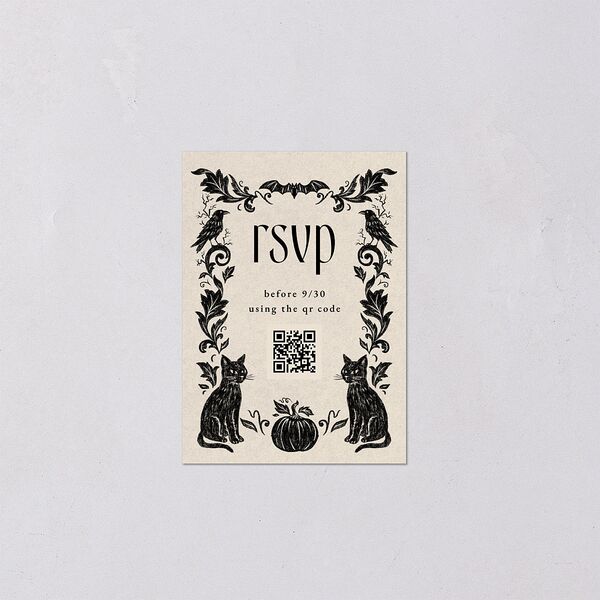 Spooky Halloween Nouveau QR Code RSVP Cards Linen Signature Standard