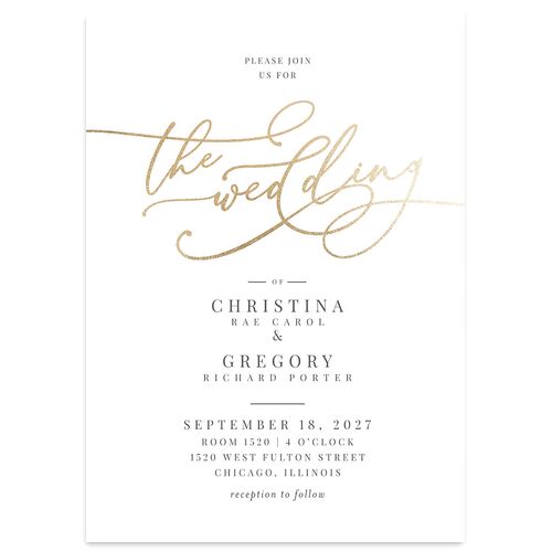 Romantic Calligraphy Foil Wedding Invitations Gold Silver Signature Blank No Standard