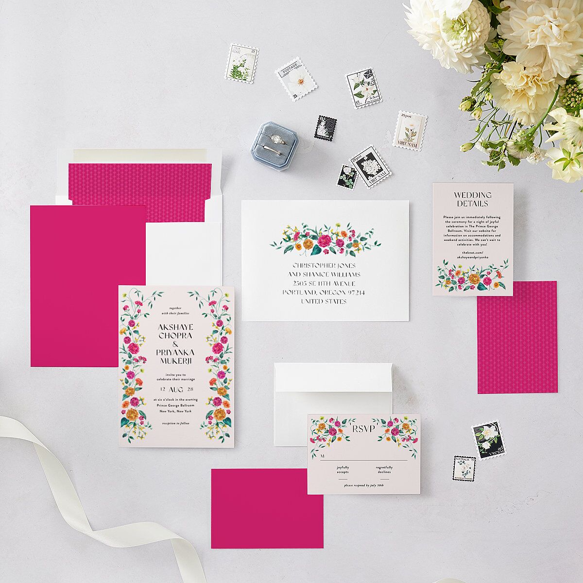 Indian Ascending Garland Wedding Invitations Peony Signature Blank No Standard