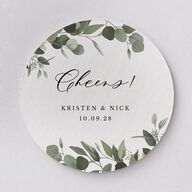 Eucalyptus Frame Wedding Day Coaster Pure White Cardboard Circle
