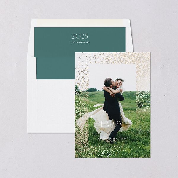 Shimmering New Year Holiday Cards Gold Ink Blue Signature