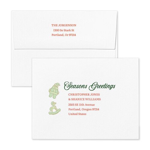 Vintage Holiday Wreath Thank You Card Envelopes White Hunter Green Both Recipient and Return Addresses Signature Standard