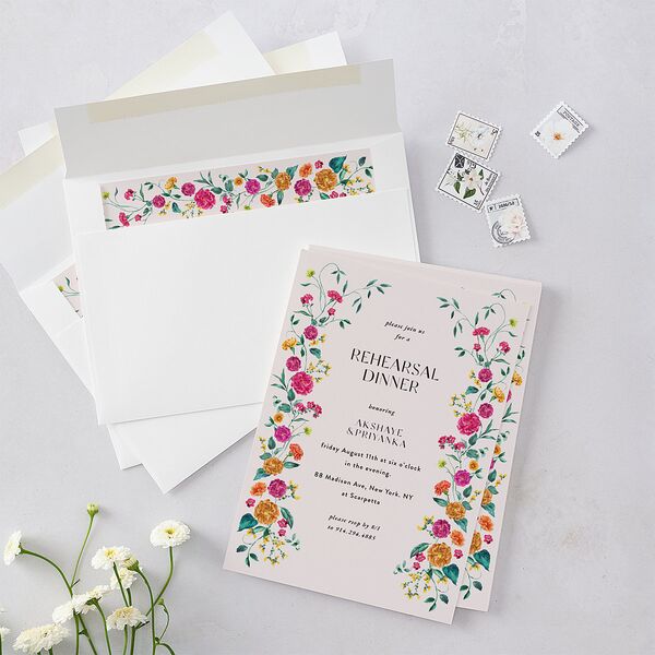 Indian Ascending Garland Rehearsal Dinner Invitations Peony Signature Blank Standard