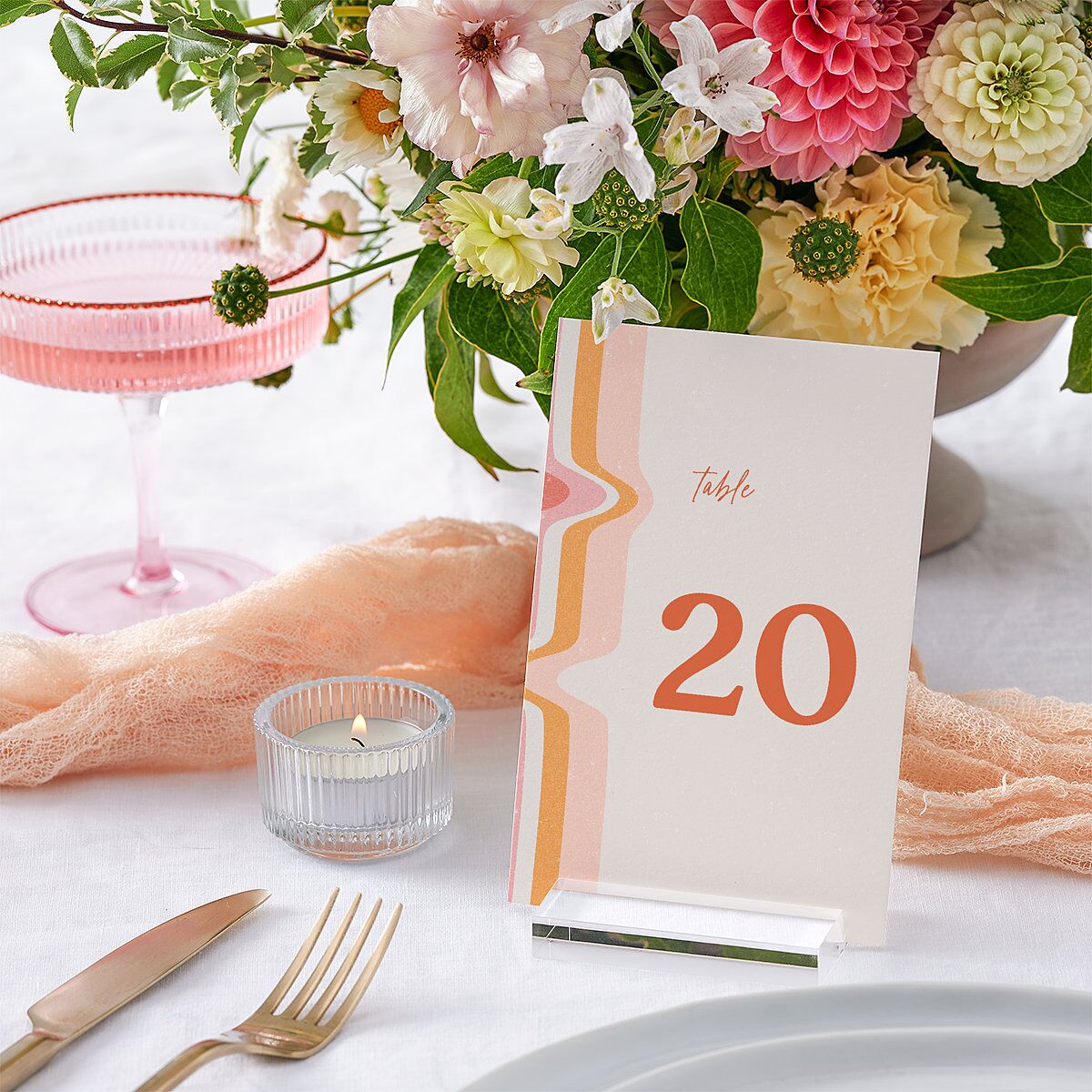 Groovy Lines Table Numbers Coral Pink Signature