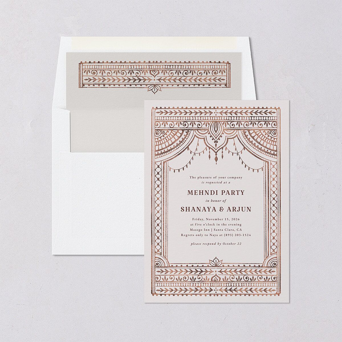 Painted Henna Rehearsal Dinner Invitations Chestnut Signature Blank