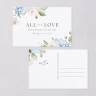 Elegant Peonies and Hydrangeas Thank You Postcards Baby Blue