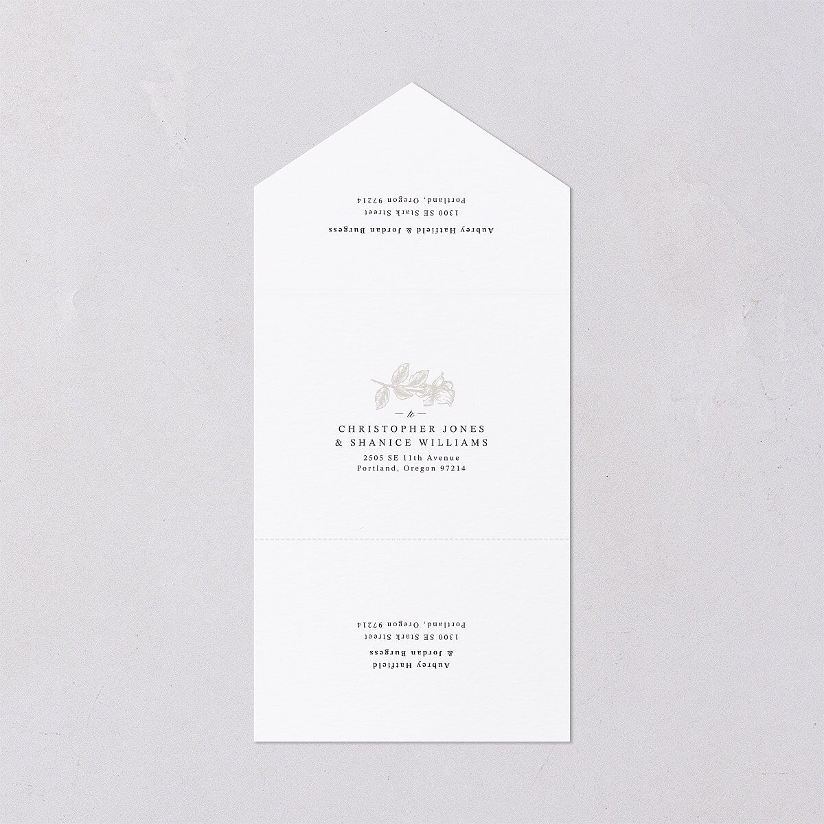 Botanical Luxury All-in-One Wedding Invitations Pure White Signature Light Both Recipient and Return Addresses No