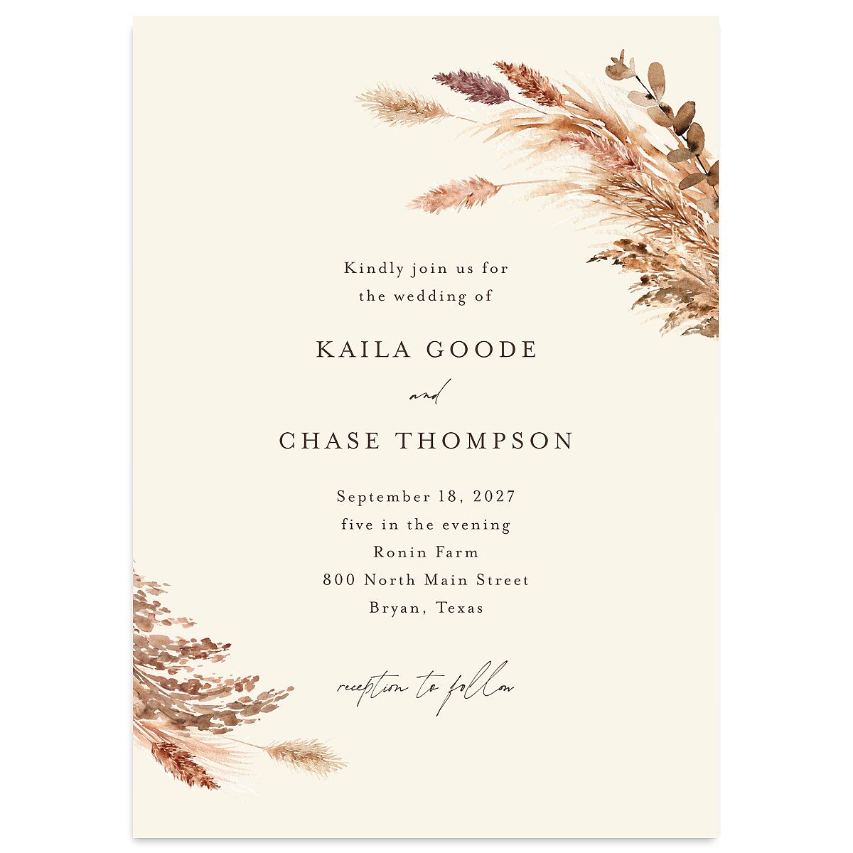 Soft Pampas Wedding Invitations