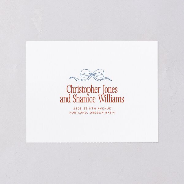 Modern Delicate Bows All-in-One Wedding Invitations Jewel Red Signature Light Both Recipient and Return Addresses No