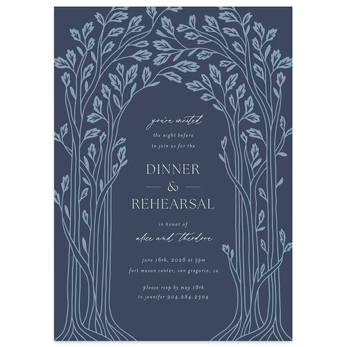 Arboretum Archway Rehearsal Dinner Invitations Moody Blue Signature Blank