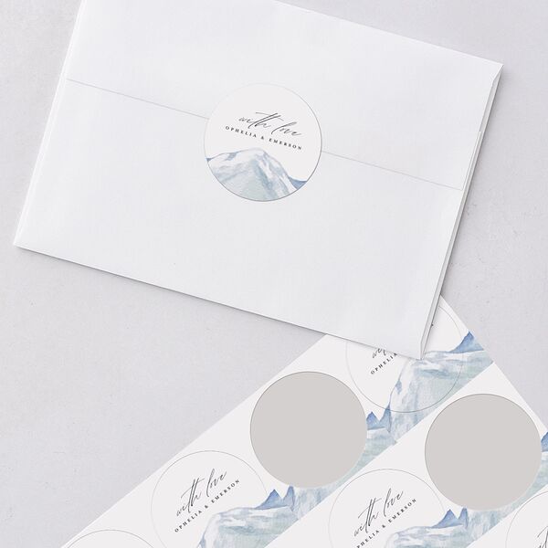 Mountain Wildflowers Wedding Stickers Dusty Blue Circle