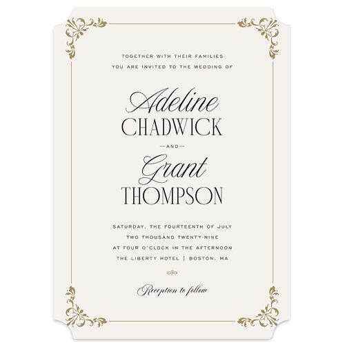 Old Money Wedding Invitations Champagne Signature Blank No Ticket