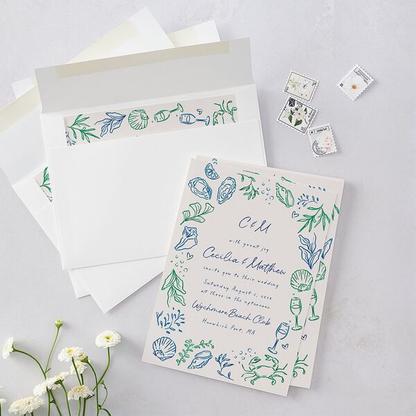 Nautical Border Wedding Invitations French Blue Signature Blank No Standard