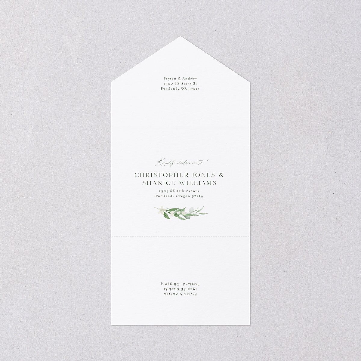 Greenery Laurel All-in-One Wedding Invitations Thyme Signature Light Both Recipient and Return Addresses No