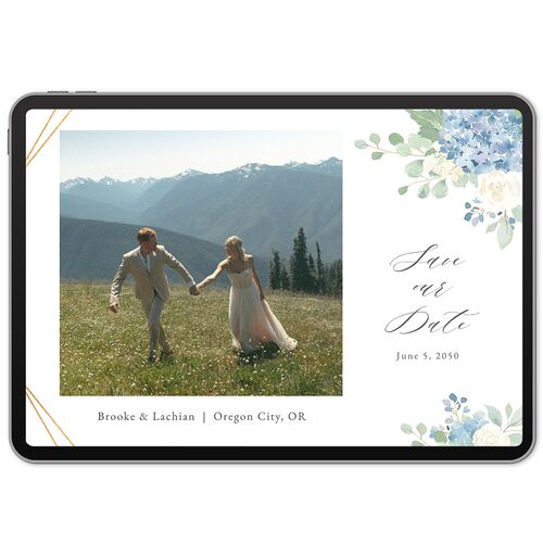 Elegant Hydrangea Digital Save the Date Cards Dusty Blue Concrete Lets Celebrate Standard
