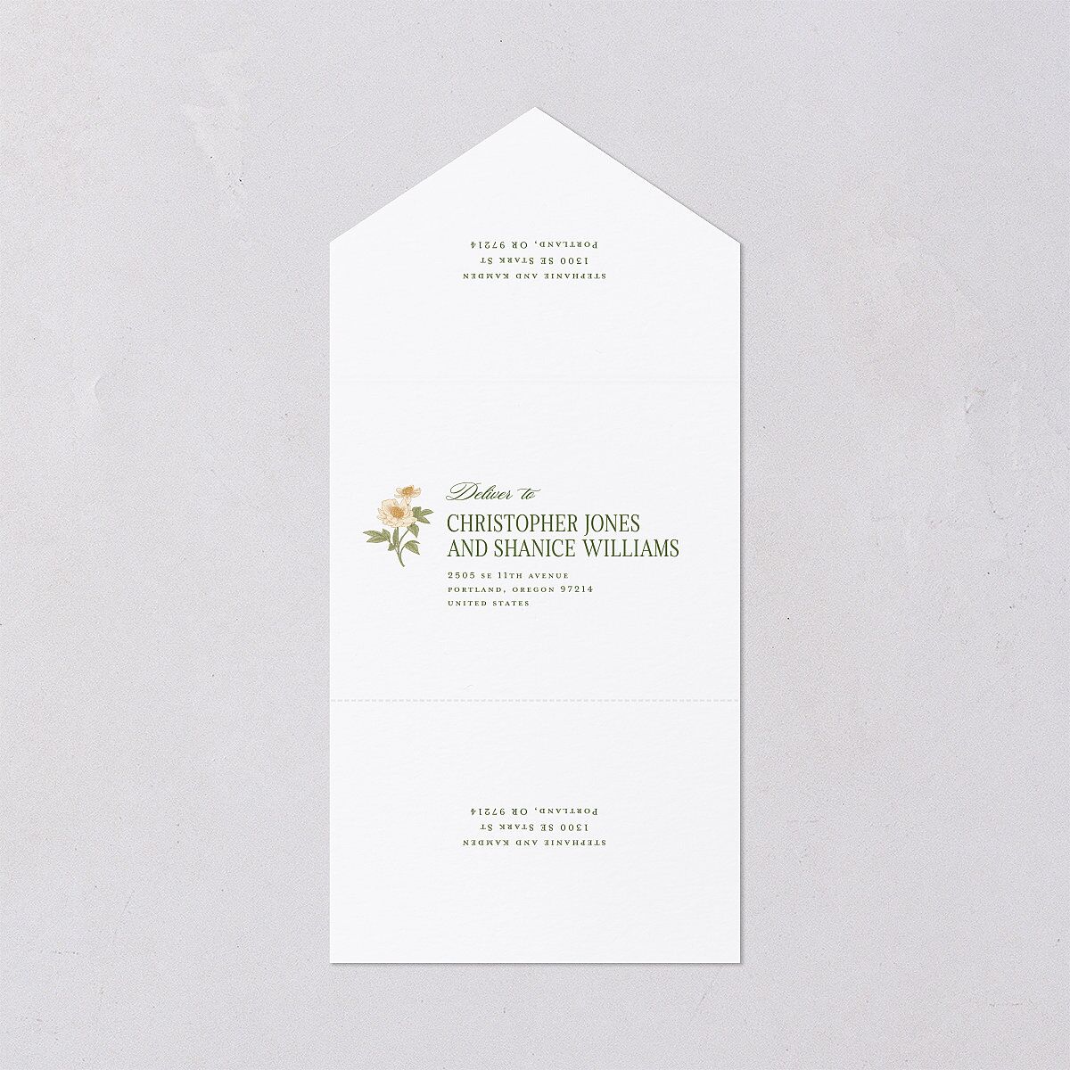 Floral Vintage Lattice All-in-One Wedding Invitations Champagne Signature Light Both Recipient and Return Addresses No