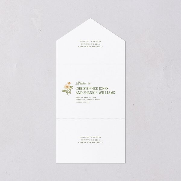 Floral Vintage Lattice All-in-One Wedding Invitations Champagne Signature Light Both Recipient and Return Addresses No