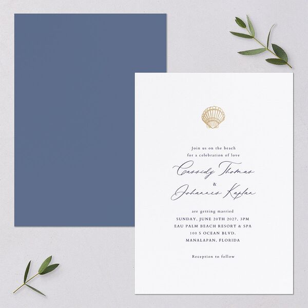 Classic Shell Wedding Invitations Gold Royal Blue Signature Blank No Standard