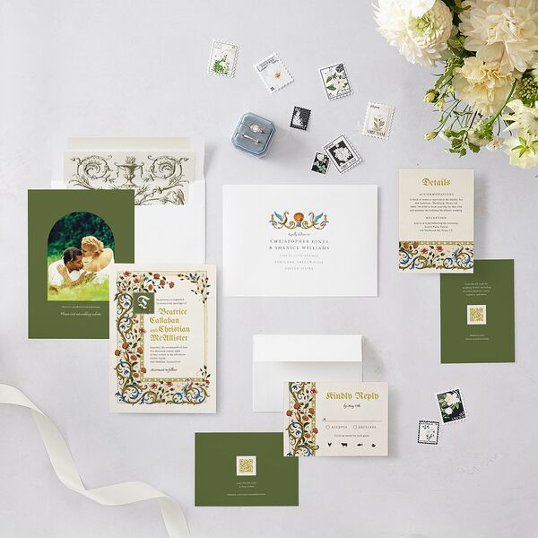 Medieval Renaissance Wedding Invitations Moss Signature Blank No Standard