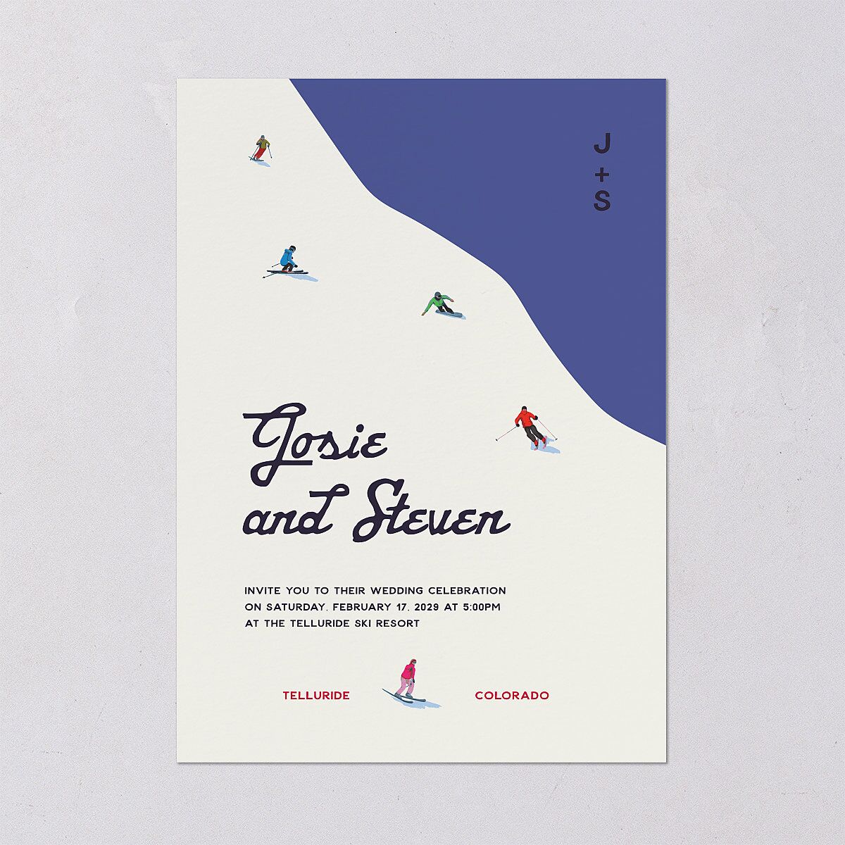 Vintage Retro Ski Poster Wedding Invitations Pure White Signature Blank No Standard