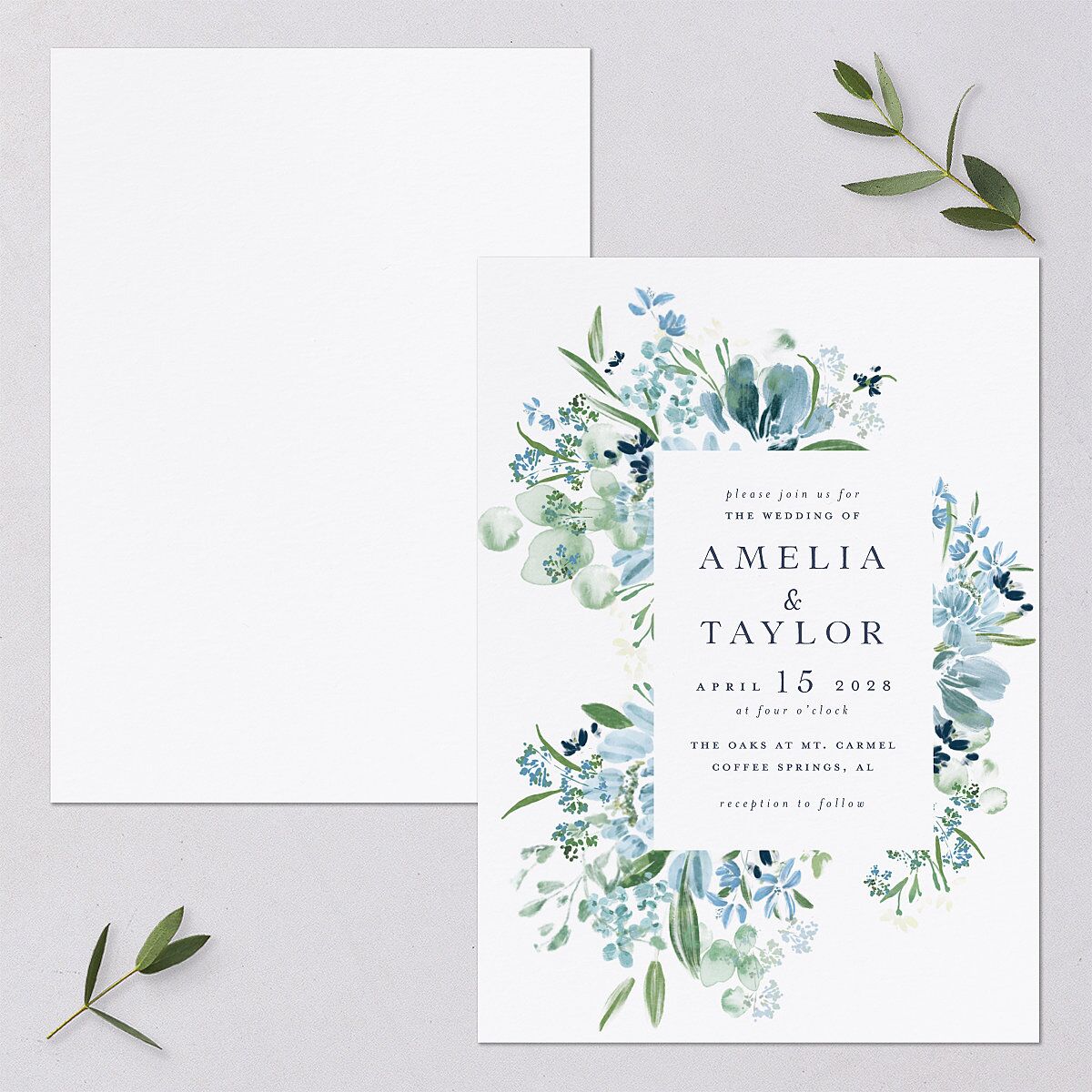 In Bloom Wedding Invitations Moody Blue Signature Blank No Standard