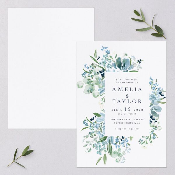 In Bloom Wedding Invitations Moody Blue Signature Blank No Standard