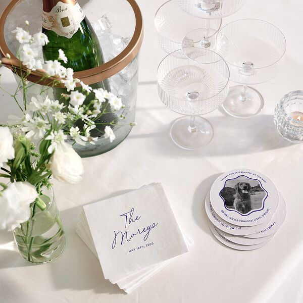 Hand Drawn Wavy Border Wedding Day Coasters Sapphire Cardboard Circle