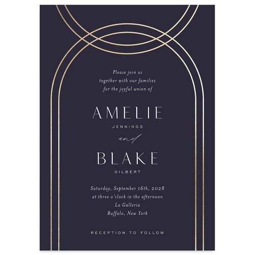 Foil Arch Wedding Invitations Gold Dark Navy Signature Blank No Standard